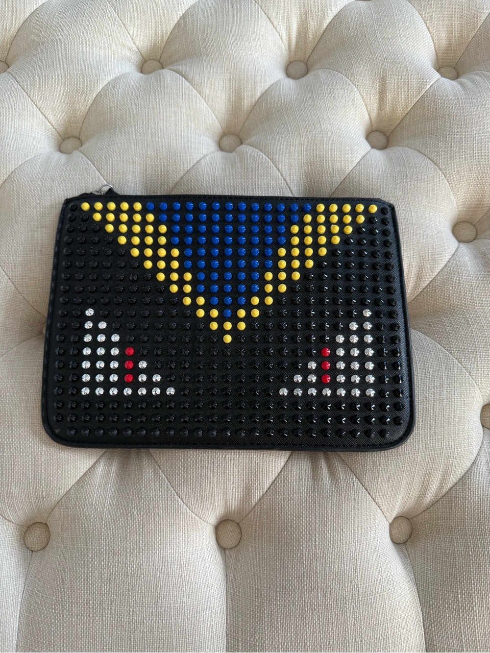 Fendi Black Studded Clutch with Yellow, Blue, Red & White Accents